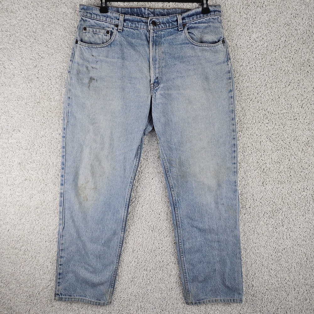 Vintage 80s Levis 506-0213 Jeans 38x32 (37x30) Red‎ Batwing Light Wash Made USA